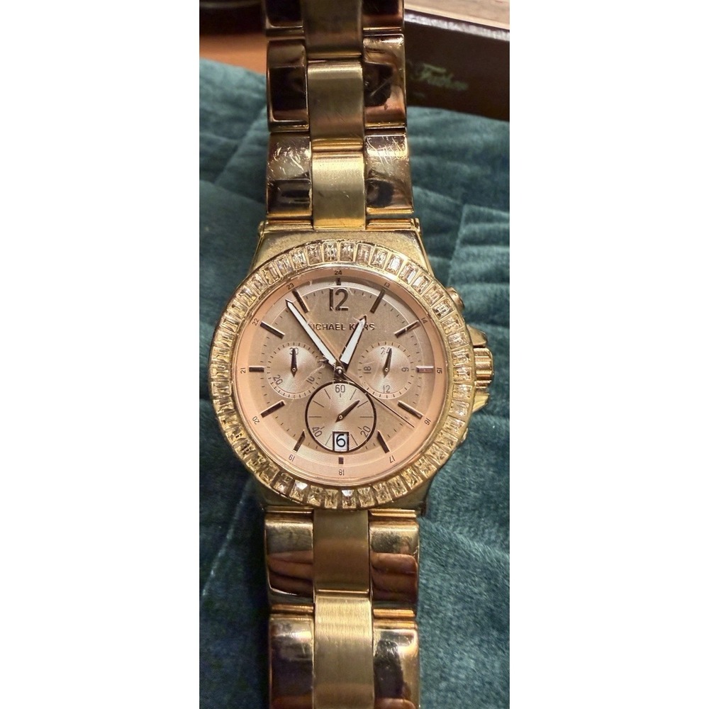 Michael Kors Tank MK 5412 Rose Gold Watch Rhinestone Glam